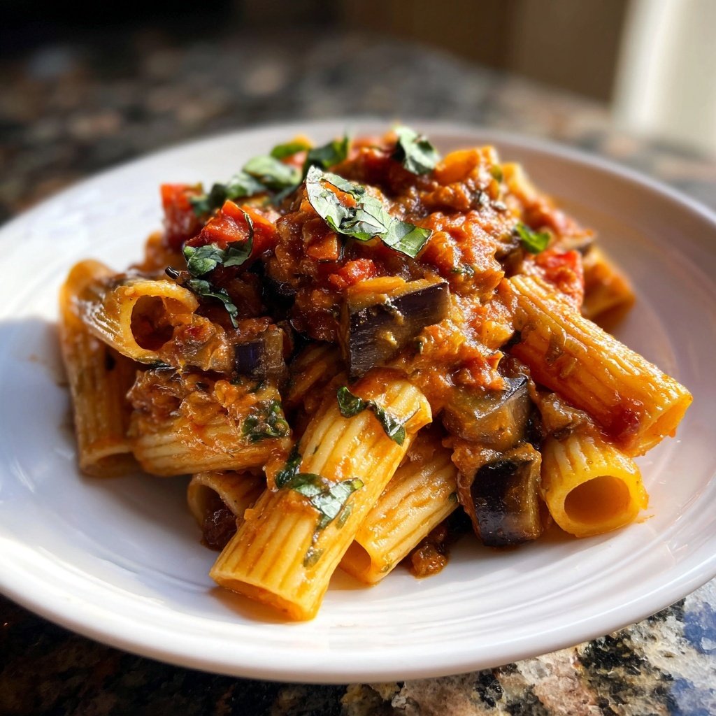 Rigatoni mit Auberginen-Tomatensauce